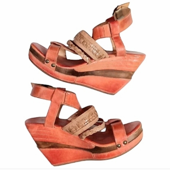 BED STU Jaslyn Platform Wedge Sandals in Rare Rustic Orange Leather Size 9 - Picture 3 of 12